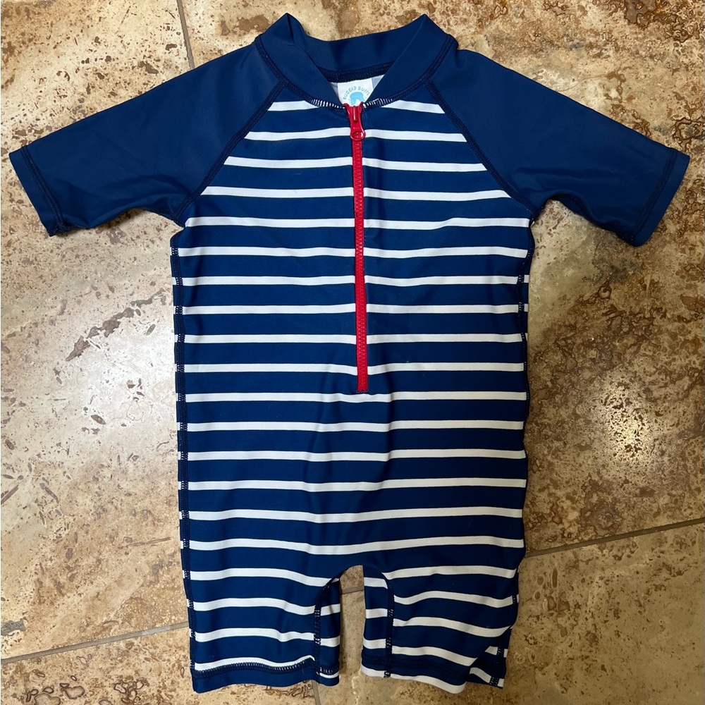 RuggedButts Baby/Toddler Boys Blue Stripe One Piece Swimsuit UPF 50+/ 6-12 M